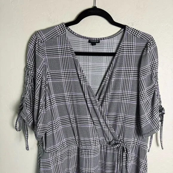 Torrid Purple Houndstooth Plaid Midi Studio Wrap Dress 2X 18491205 - Picture 3 of 15